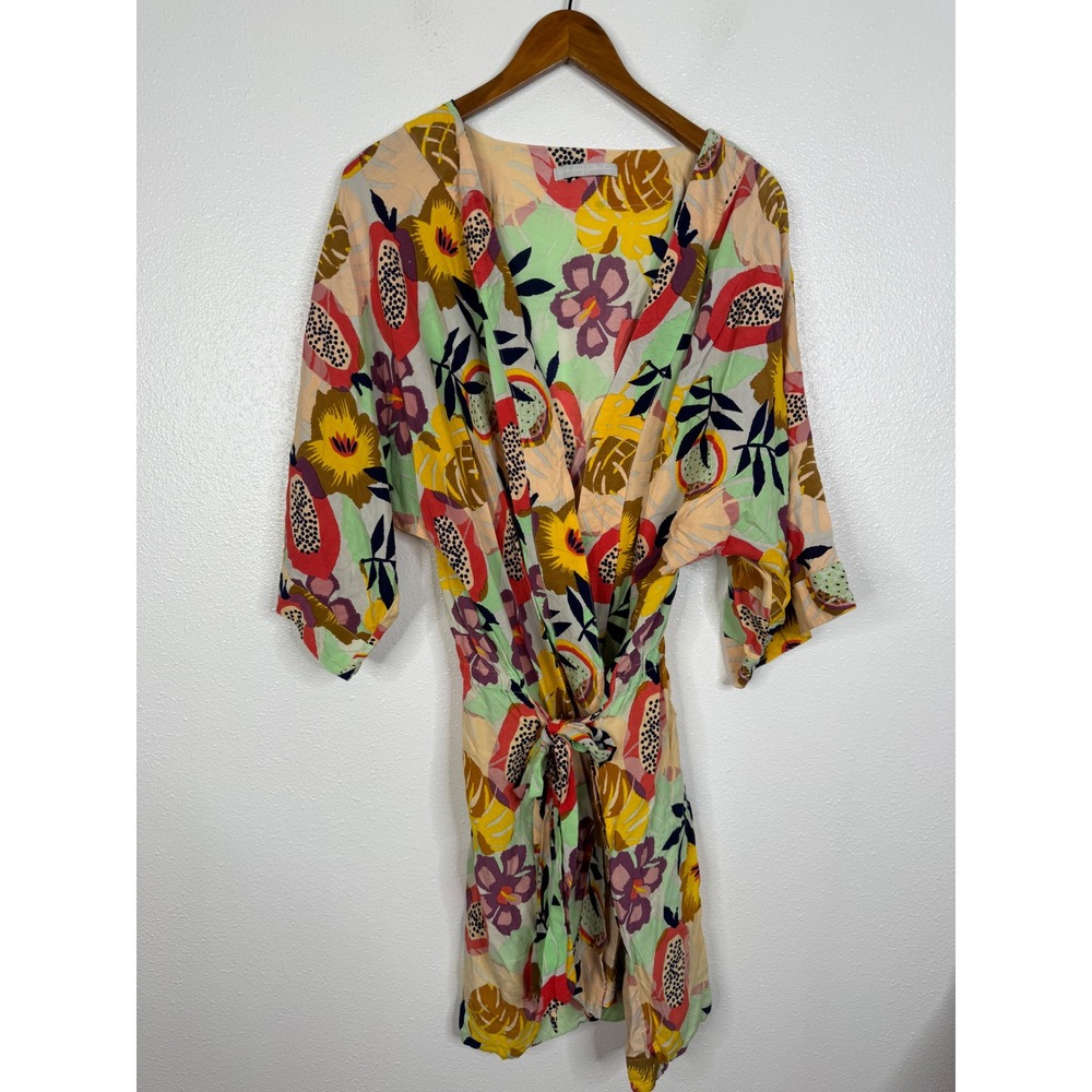 Noonday‎ Collection Tropical Fruit Floral Print Viscose Wrap Robe Dress M/L
